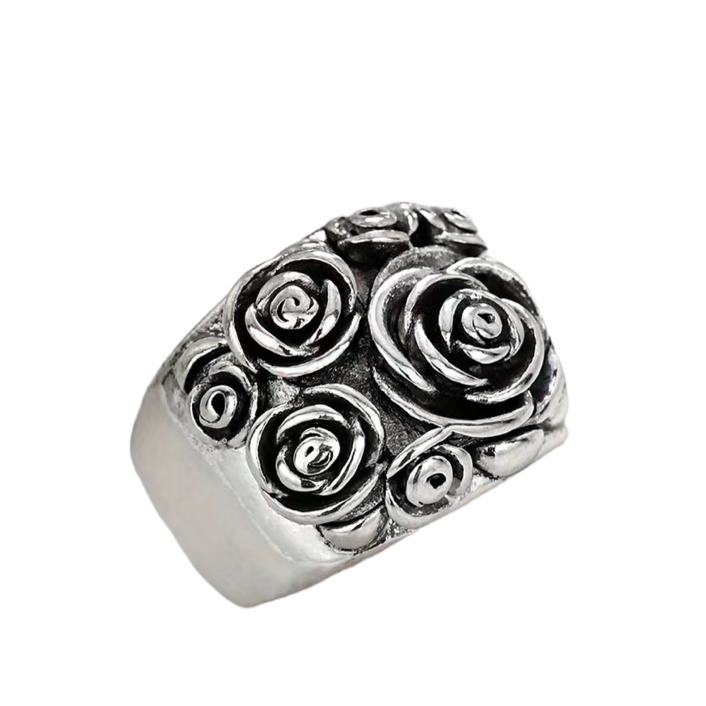 Silver Chunky Style Rose Design Ring